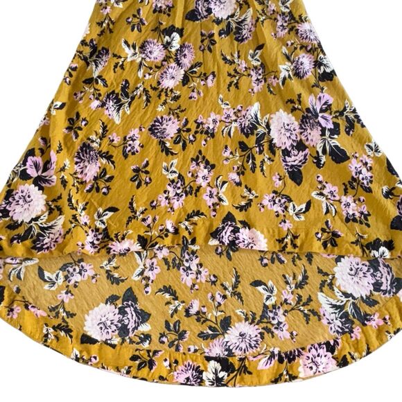 Anthropologie Maeve Midi Dress Size 14 Hi-Low Puff Sleeve Mustard Gold Floral - Picture 5 of 13